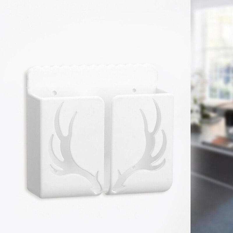 Phone Wall Mounted Holder with Plug Charging Sundries Organizer Box (White)