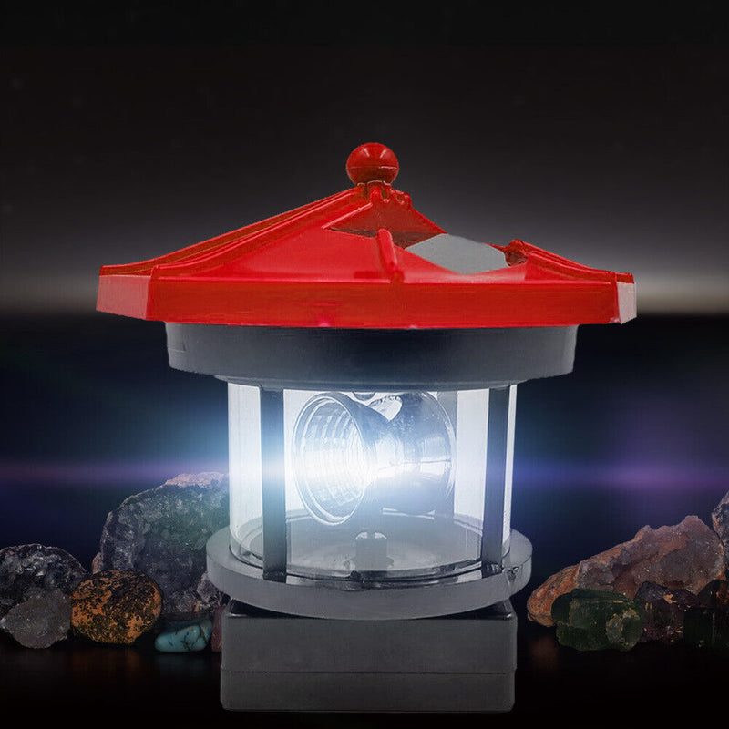 Lighthouse Solar LED Light Garden Outdoor Beacon Rotating Beam Lamp (Red) Newly