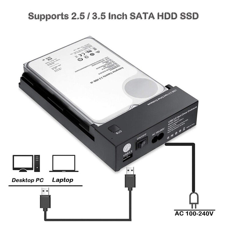 396U3 USB 3.0 to SATA III 2.5 3.5 inch HDD SSD Hard Drive Enclosure Tool Free