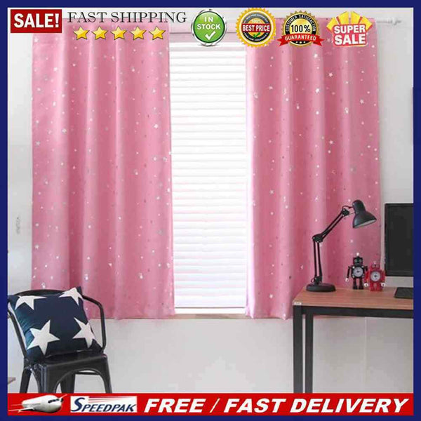 Stars Blackout Curtain Living Room Window Blind Shading Screen Drapes(Pink)