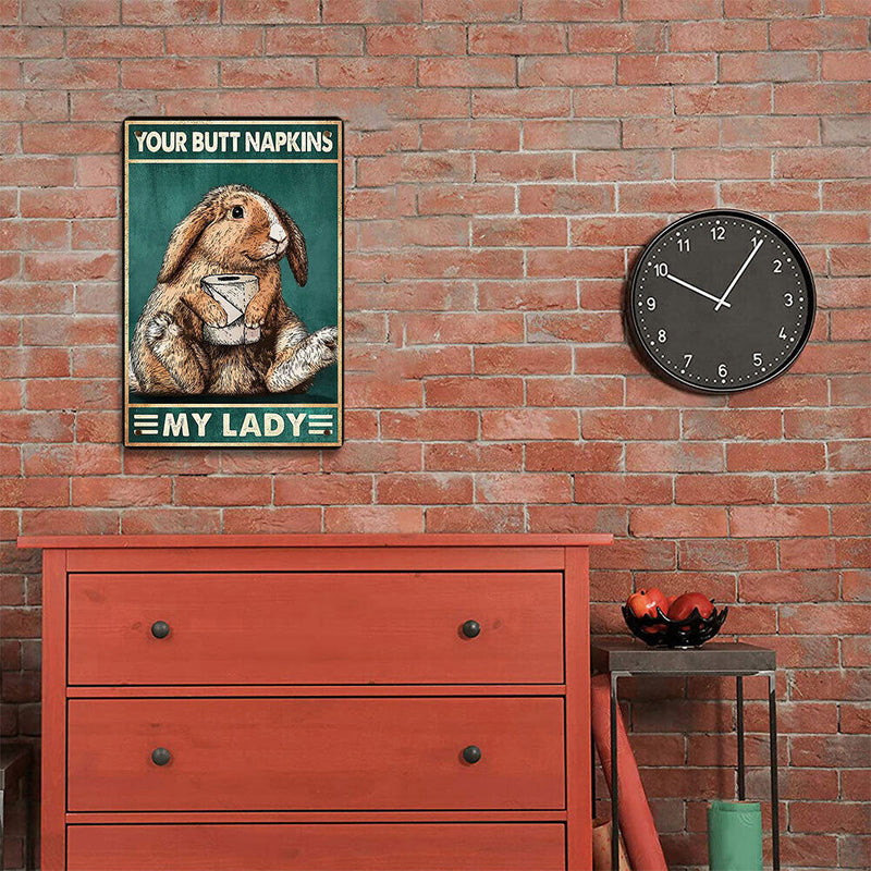 Napkin Rabbit Retro Metal Plate Tin Sign Plaque Poster for Bar Club Cafe