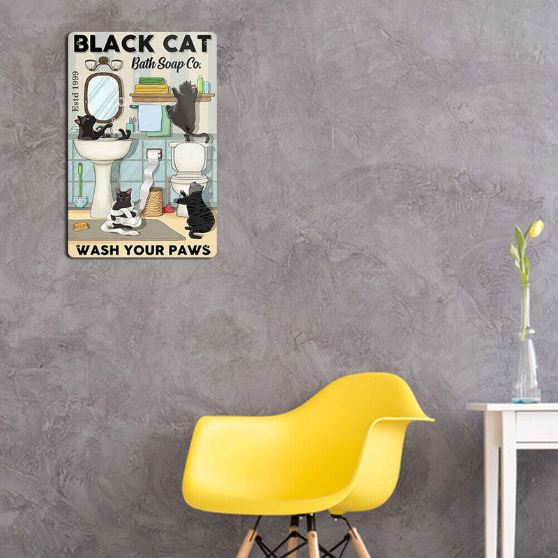 Washroom Black Cat Metal Plate Tin Sign Retro Iron Painting Wall Art Home Poster