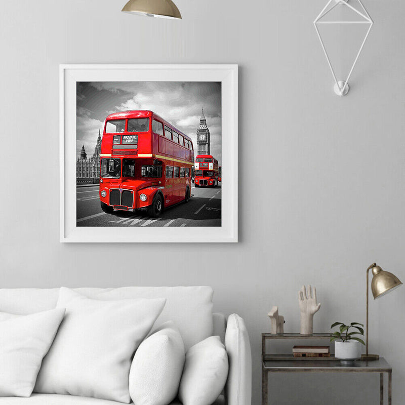 Round Drill Diamond Painting Double-Decker Bus Diamond Embroidery for Wall Gift