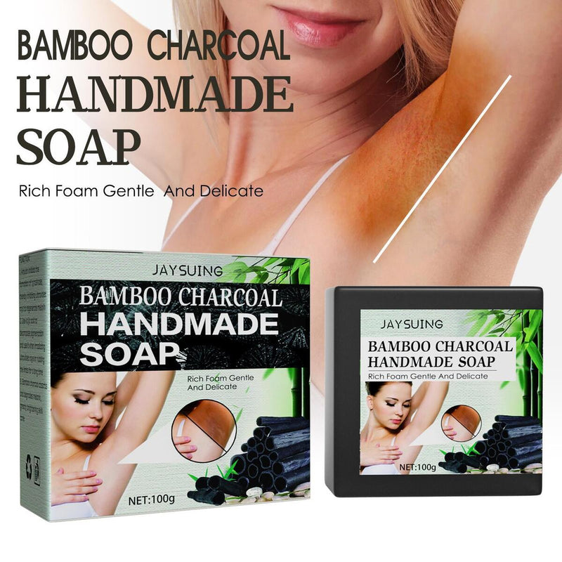 100g Women Bamboo Charcoal Armpit Whitening Handmade Soap Skin Cleansing_