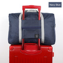 Solid Color Waterproof Foldable Travel Bag Portable Luggage Bag (Navy Blue)
