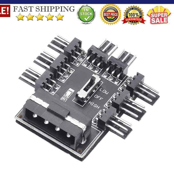 1 to 8 Computer Case Fan Hub Cooling Speed Controller 12V Power Supply Cooler