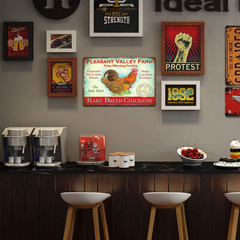 Home Weatherproof Retro Chic Chicken Sign Iron Painting Wall Drawing Templates