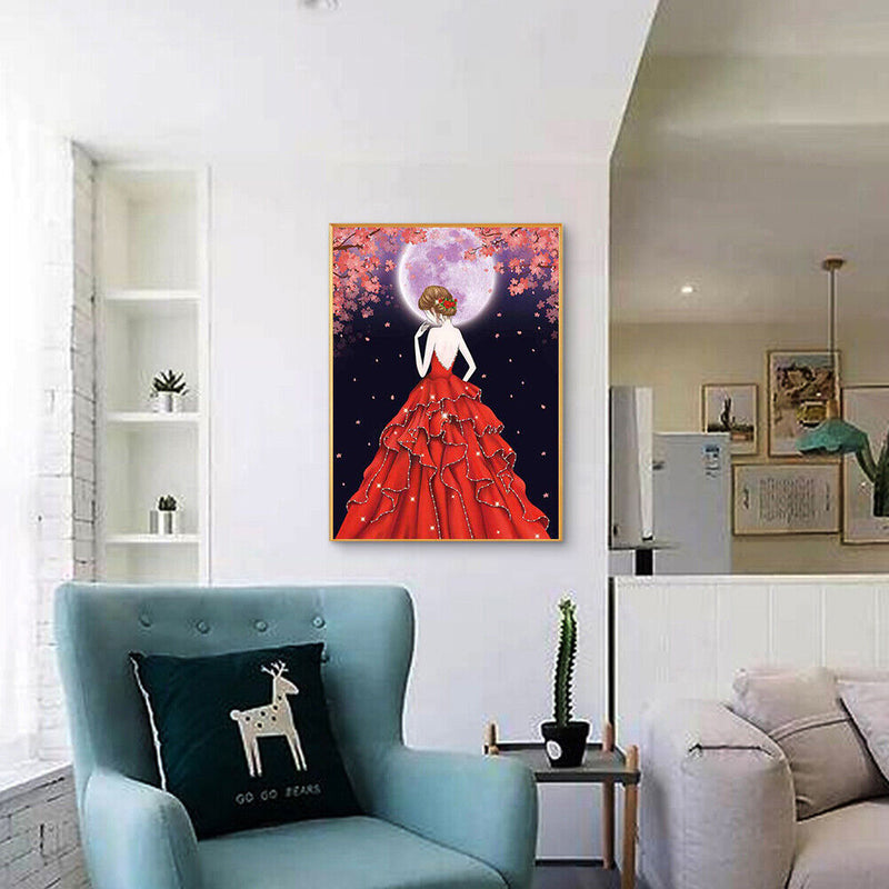 Special Shaped Ornaments Red Dress Girl Mosaic Kit DIY 5D Art Diamond Painting