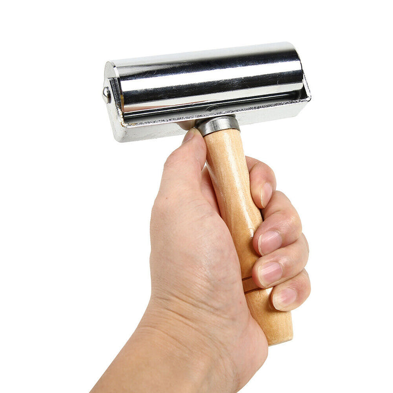 Wooden Handle Steel Leather Craft Glue Laminating Roller DIY Hand Crease Tool