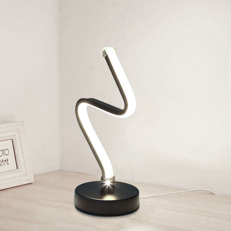 LED Spiral Shape Light Acrylic Table Lamp Bedroom Modern Decor (White UK)