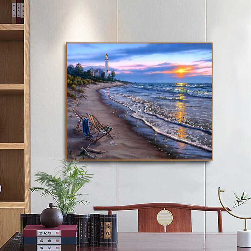 Beach Sunset Oil Paint By Numbers DIY Drawing Picture Kit for Adults Home Decor