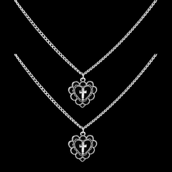Women Punk Cross Necklace Hollow Heart Pendant Clavicle Chain Jewellery