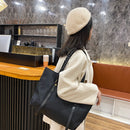Women Shoulder Handbag Woven Strap Top-handle Bag Big Capacity Tote (Black)