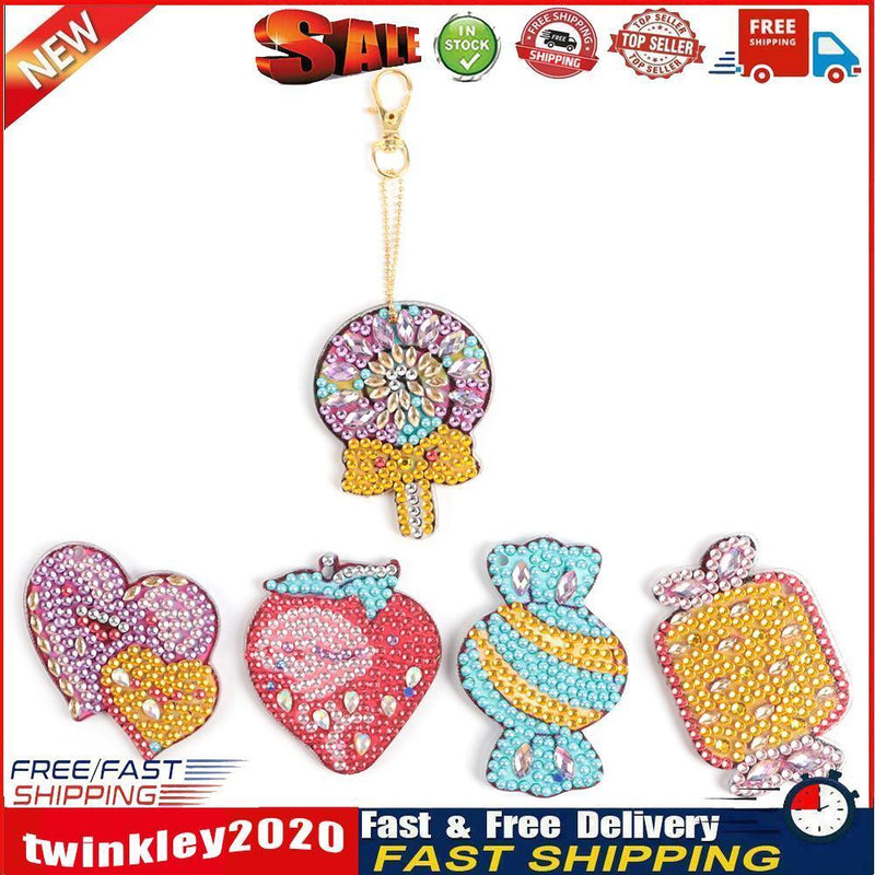 5pcs/Set Cute Candy Full Drill Special Shape Diamond Painting Keychain Art Newly