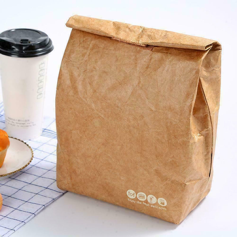 1PCS Yellow Kraft Paper Lunch Bag Reusable Durable J9H9 Insulated Thermal W6J7