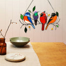 Color Birds on A Wire, Stained Glass  Window Hanging Panel (2) Newly