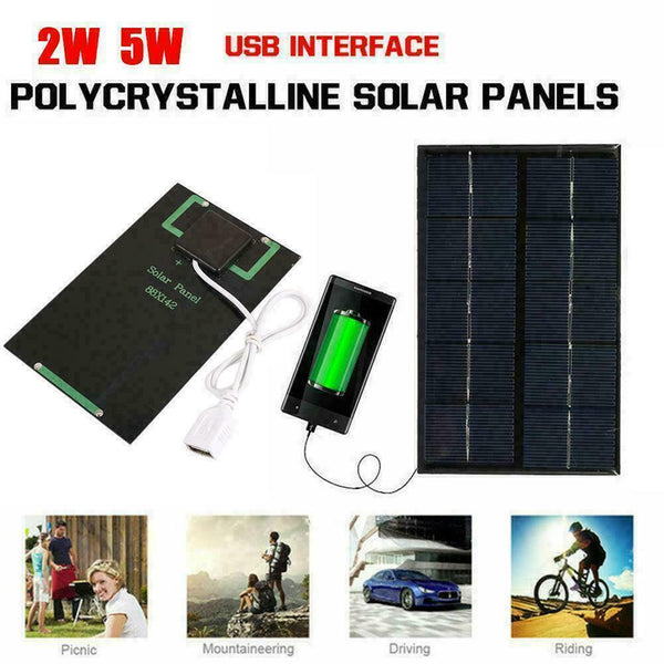 2W 5V Solar Panel USB Port Phone Charger Travel Portable G8S3 P4B0