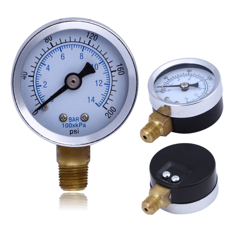 Metal 1/8" NPT Metal Air Pressure Meter Hydraulic Pressure Gauge 200 PSI Side