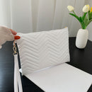 Women PU Thread Envelope Bag Solid Color Zipper Luxury Clutch Purse (White)