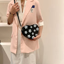 PU Leather Women Heart-shaped Crossbody Bag Women Flower Printed Purse Handbags