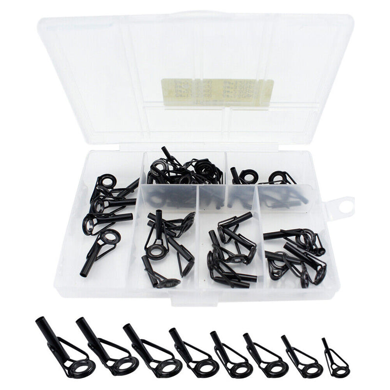 40pcs Fishing Rod Line Guides Eyes Sets Stainless Steel Tip Top Ring Circle Kit