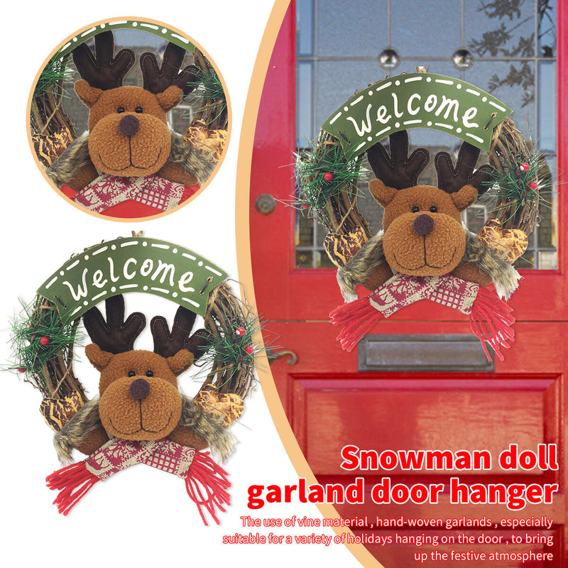 Christmas Wreath Welcome Ornament Elk Reindeer Artificial Berry Pine Branch