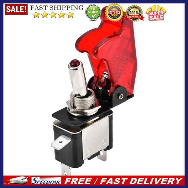 12V Illuminated LED Toggle Switch Control ON/OFF+Aircraft Missile Flip Up C