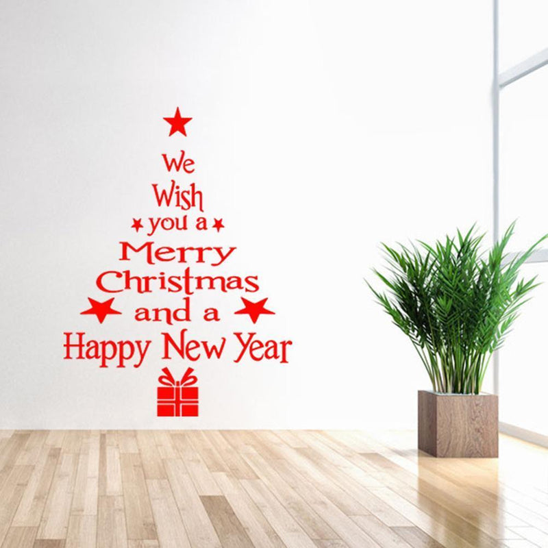Christmas Tree Waterproof Removable Glass Door Wall Stickers Home Decor(Red