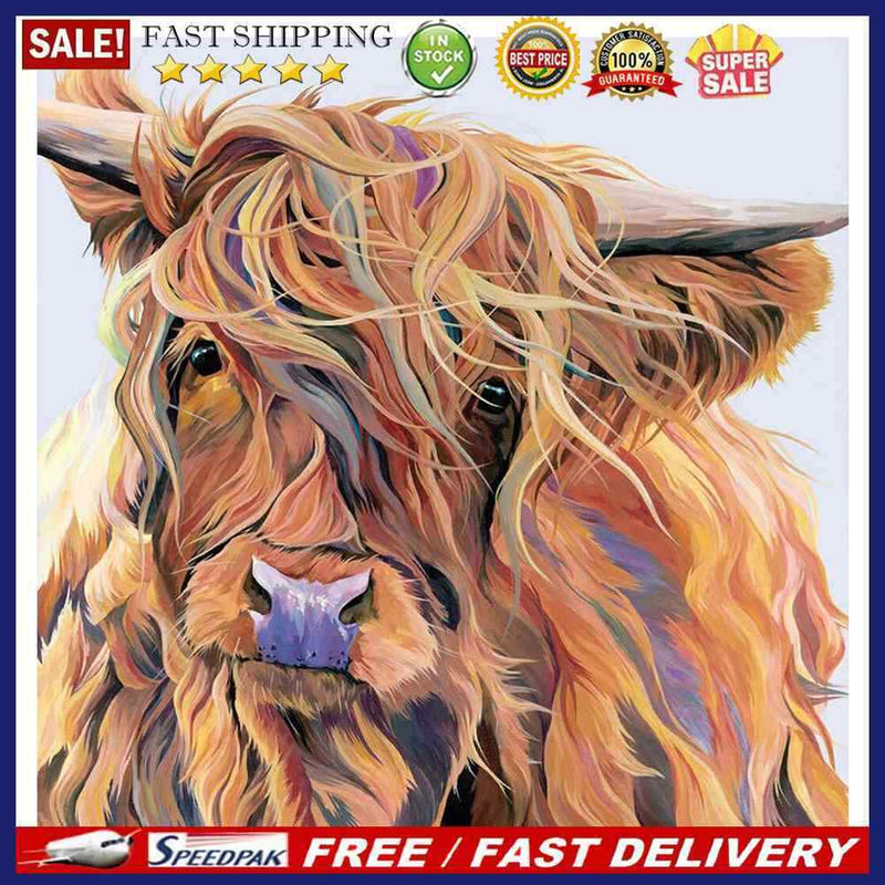 Hand Painted on Canvas DIY Color Cattle Oil Paint By Numbers Drawing Kit Ar
