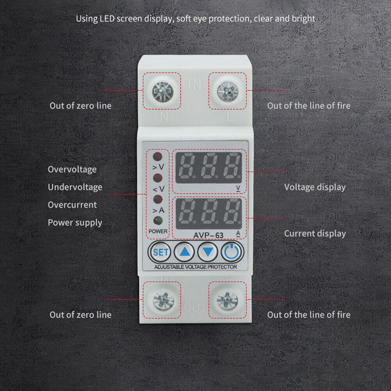#A 63A 230V Adjustable Digital Over Voltage Current Under Voltage Protective Dev