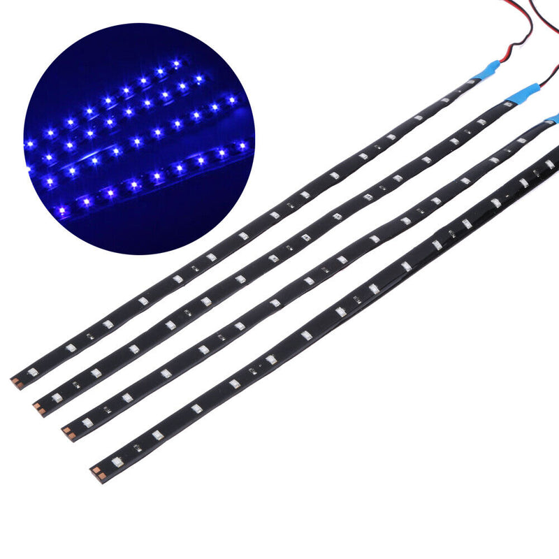 Blue 4pcs 30CM/15 LED Car Motors Truck Flexible Strip Light Waterproof 12V Newly