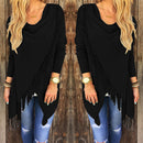 Women Long Sleeve Knitted Cardigan Loose Sweater Outwear Tassel Black M