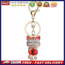 Lucky Smile Cat Crystal Rhinestone Purse Bag Car Keychains (Red)