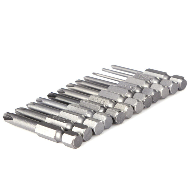 12pcs 50mm 1/4 Inch Hex Shank Magnetic Phillips Cross Screwdriver Bits