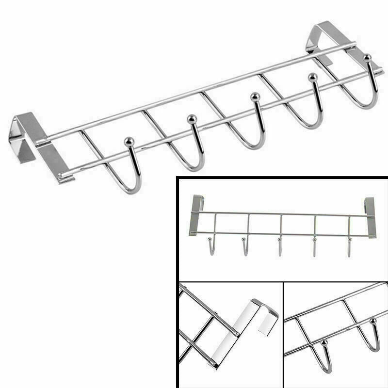 5 Hooks Over Door Home Bathroom Kitchen Coat Towel L6X3 Hanger Shelf R3A8 K3K5
