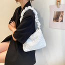 Retro Women Pleated Shoulder Tote Bag Casual Large Capacity Handbag (White)