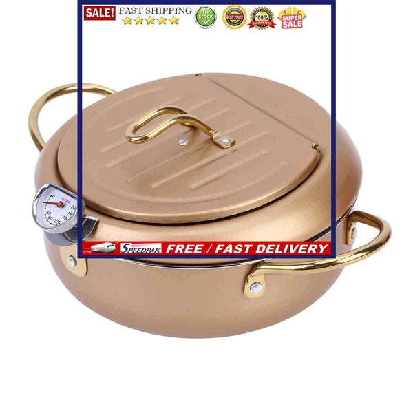 Deep Fryer Pot Japanese Style Pot with Lid & Oil Drip Drainer Rack for Kitc