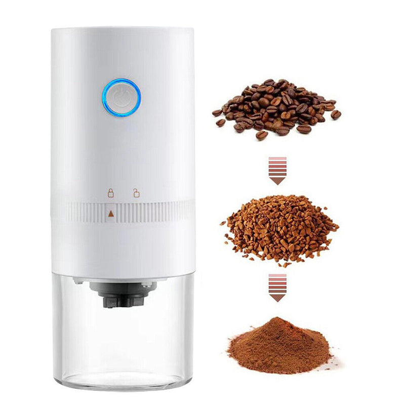 Electric Coffee Grinder USB Rechargeable Auto Cafe Beans Grinding (White) Newly