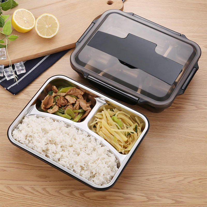 Portable Stainless Steel Bento Lunch Box Leak-Proof Food Container (Black)