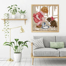 DIY Cotton Thread Feeding Cats Partial Cross Stitch Stamped Embroidery Set Craft