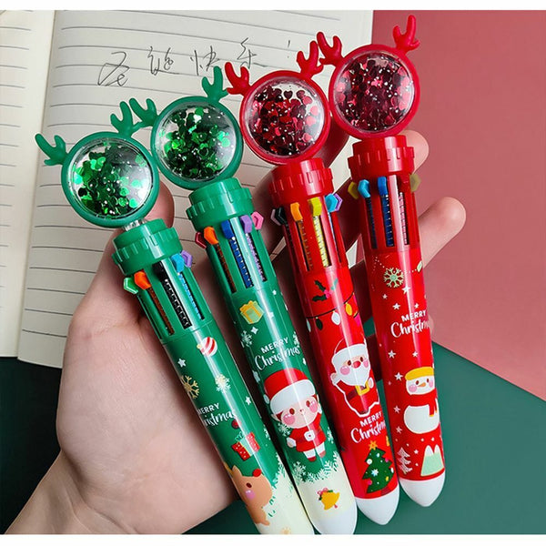 Elementary School Ten Color Pen Christmas Ballpoint Pen Stationery Santa Claus