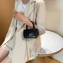 Women Stone Pattern Mini Handbag Women Chain PU Shoulder Bag Tote (Black)