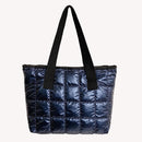 Women Nylon Cotton Padded Quilted Handbag Large Top-handle Bag (Blue)