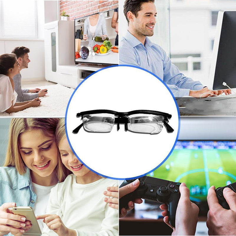 Dial Adjustable Glasses Variable Focus for Reading Distance Vision Eyeglass