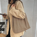 Leisure Women Plaid Printed Canvas Large Capacity Shoulder Underarm Shopping Bag