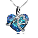 I Love You Forever Heart Pendant Necklace Crystals Elegant Blue He R3P5 I9K2