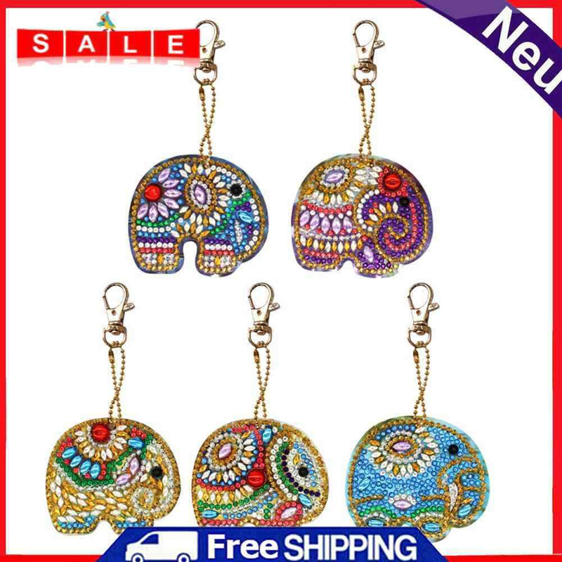 5pcs DIY Full Drill Special Shaped Diamond Painting Elephant Keychain Pendants