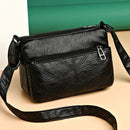 Women PU Leather Thread Messenger Bag Zipper Crossbody Bag (Black 2)
