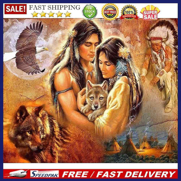 Hand Painted Oil Paint by Numbers DIY Native Wolf Drawing Wall Decoration G