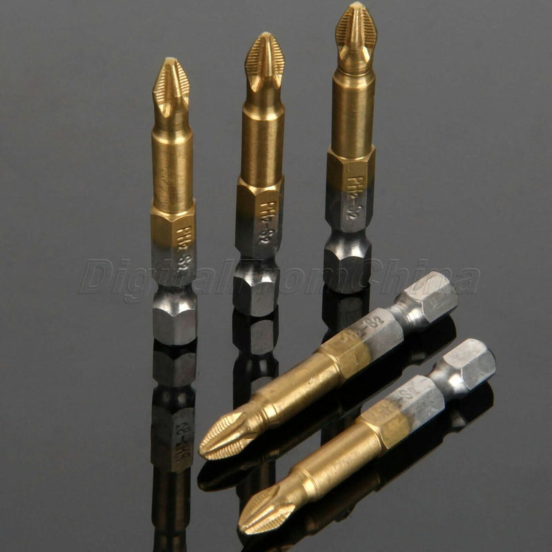 5pcs 50mm Long Magnetic Phillips Head Cross Hex S2 Steel Screwdriver Bits Set